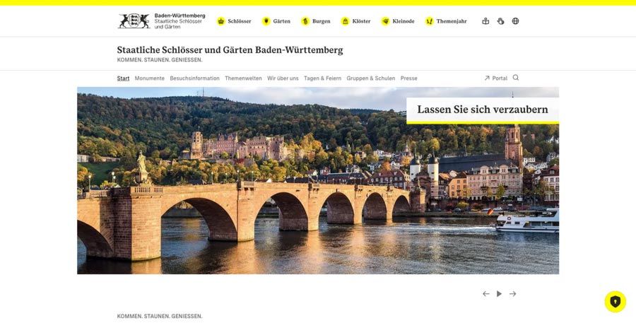 Website staatliche Schlösser und Gärten Baden Württemberg